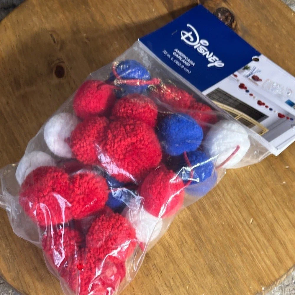 Disney Mickey Mouse Americana Garland Pom Pom - Red, White & Blue 72in GIFT NEW